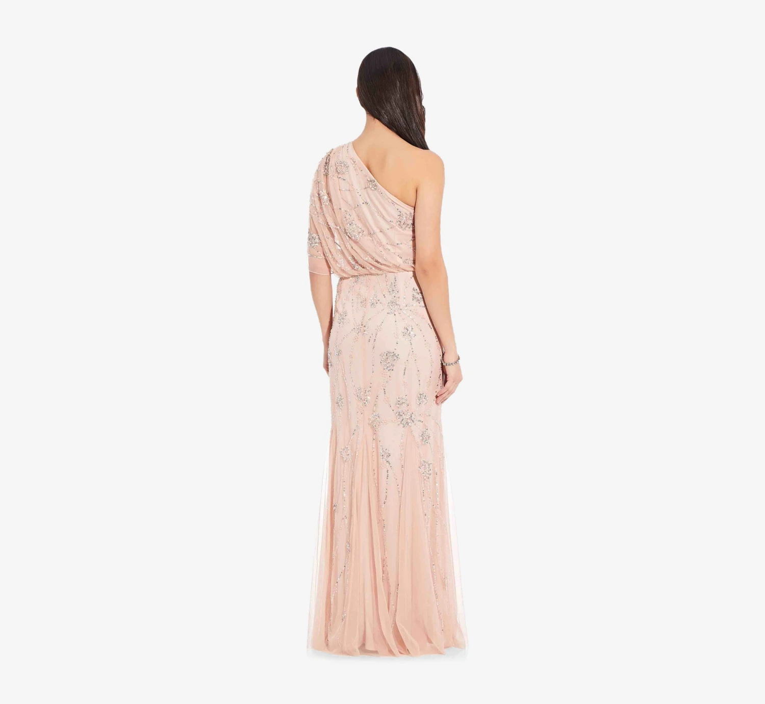 Adrianna Papell One Shoulder Beaded Gown In Blush 4 Adrianna Papell One Shoulder Beaded Gown In Blush - Image 2