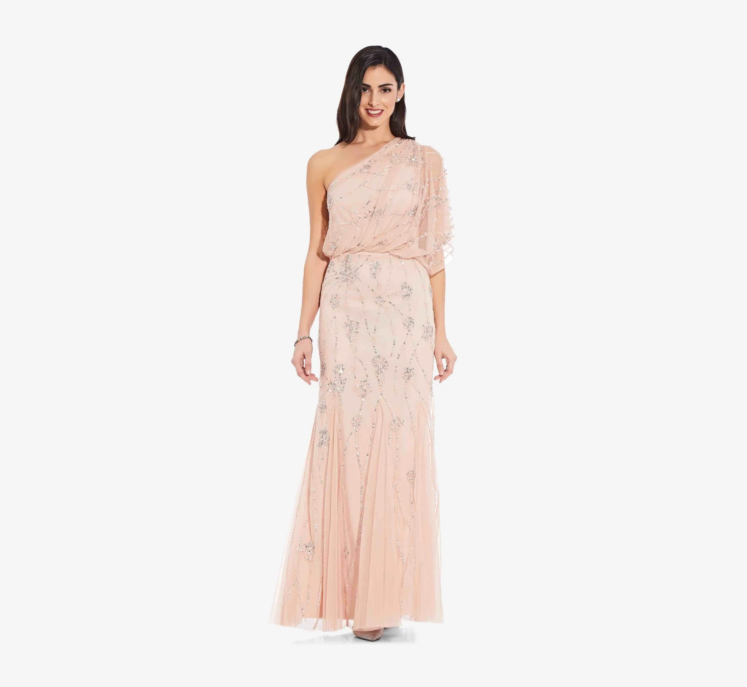 Adrianna Papell One Shoulder Beaded Gown In Blush 3 Adrianna Papell One Shoulder Beaded Gown In Blush