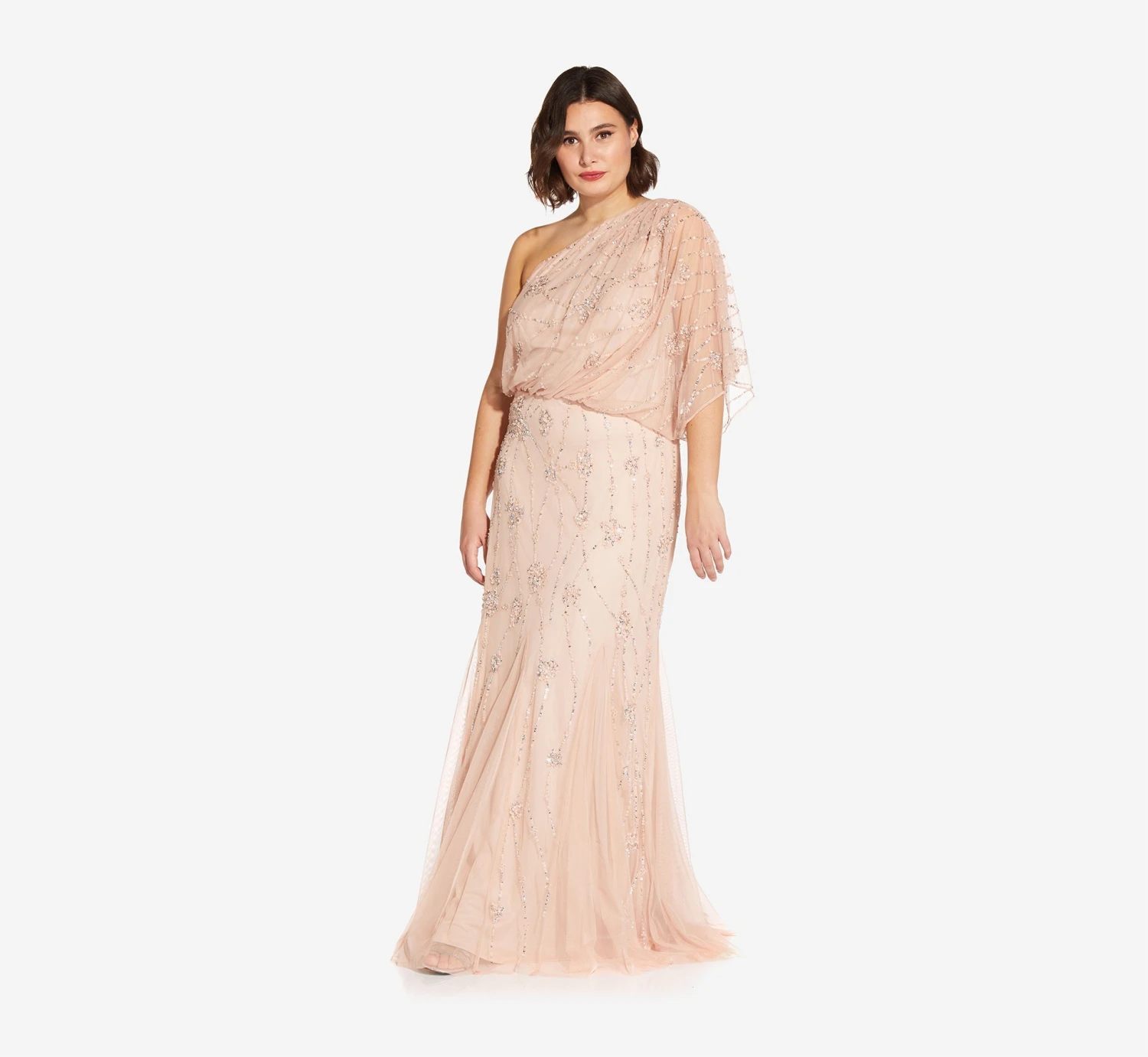 Adrianna Papell One Shoulder Beaded Gown In Blush 7 Adrianna Papell One Shoulder Beaded Gown In Blush - Image 5