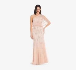 Adrianna Papell One Shoulder Beaded Gown In Blush 9 Adrianna Papell One Shoulder Beaded Gown In Blush -Adrianna Papell Shop 09186032 BLS Regular Side