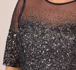 Adrianna Papell Plus Size Beaded Illusion Gown In Navy -Adrianna Papell Shop 091863331 NAV Plus Lifestyle