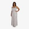 Adrianna Papell Plus Size Art Deco Beaded Blouson Gown In Bridal Silver
