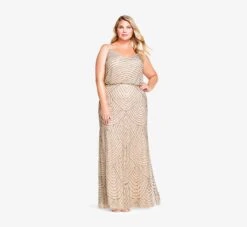 Adrianna Papell Plus Size Art Deco Beaded Blouson Gown In Taupe Pink 8 Adrianna Papell Plus Size Art Deco Beaded Blouson Gown In Taupe Pink -Adrianna Papell Shop 09186670 T P Plus Alternate