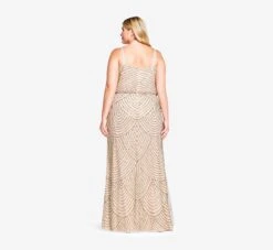 Adrianna Papell Plus Size Art Deco Beaded Blouson Gown In Taupe Pink 7 Adrianna Papell Plus Size Art Deco Beaded Blouson Gown In Taupe Pink -Adrianna Papell Shop 09186670 T P Plus Back