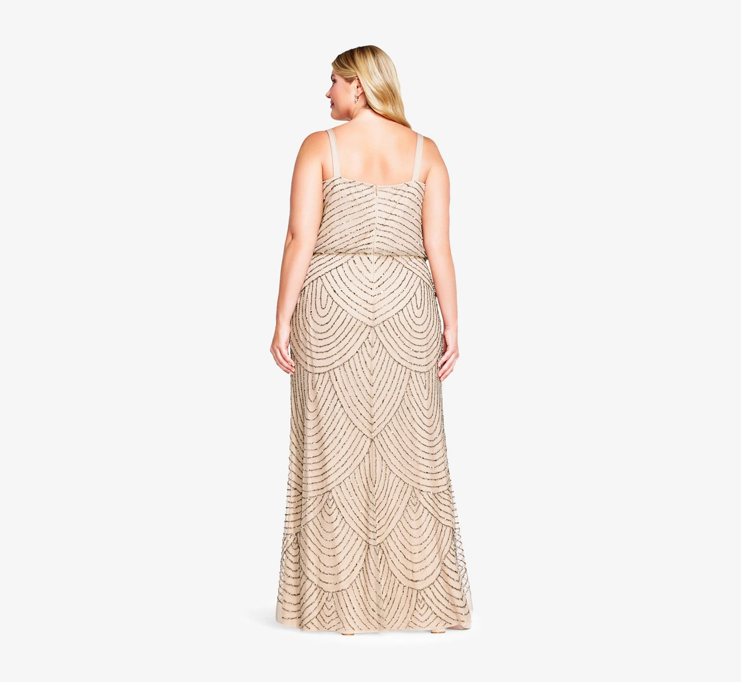 Adrianna Papell Plus Size Art Deco Beaded Blouson Gown In Taupe Pink 4 Adrianna Papell Plus Size Art Deco Beaded Blouson Gown In Taupe Pink - Image 2