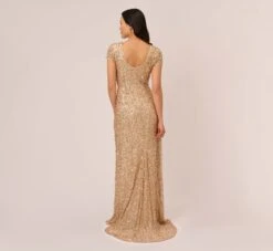 Adrianna Papell Scoop Back Sequin Gown In Champagne Gold -Adrianna Papell Shop 091874600 AD298 Regular Back