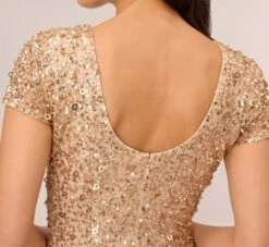 Adrianna Papell Scoop Back Sequin Gown In Champagne Gold -Adrianna Papell Shop 091874600 AD298 Regular Lifestyle