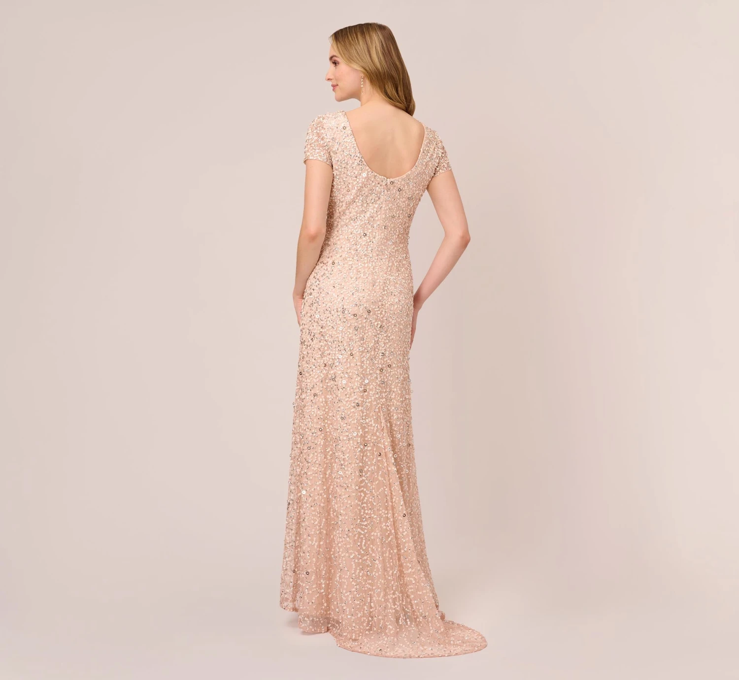 Adrianna Papell Scoop Back Sequin Gown In Blush 6 Adrianna Papell Scoop Back Sequin Gown In Blush - Image 4