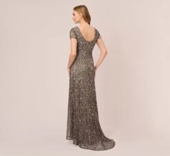 Adrianna Papell Scoop Back Sequin Gown In Lead -Adrianna Papell Shop 091874600 LED Regular Back
