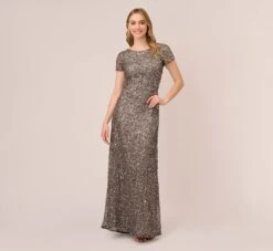 Adrianna Papell Scoop Back Sequin Gown In Lead