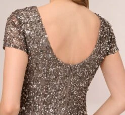 Adrianna Papell Scoop Back Sequin Gown In Lead -Adrianna Papell Shop 091874600 LED Regular Lifestyle