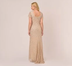 Adrianna Papell Plus Size Scoop Back Sequin Gown In Champagne -Adrianna Papell Shop 091874601 CHA Plus Back