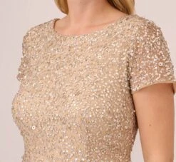 Adrianna Papell Plus Size Scoop Back Sequin Gown In Champagne -Adrianna Papell Shop 091874601 CHA Plus Detail