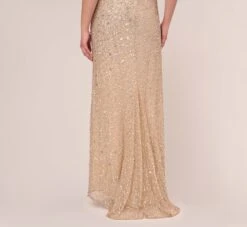 Adrianna Papell Plus Size Scoop Back Sequin Gown In Champagne -Adrianna Papell Shop 091874601 CHA Plus Lifestyle