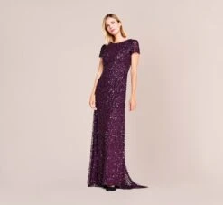 Adrianna Papell Scoop Back Sequin Gown In Cabernet -Adrianna Papell Shop 09187460 AD605 Regular Alternate