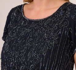 Adrianna Papell Plus Size Short Sleeve Blouson Beaded Gown In Navy 12 Adrianna Papell Plus Size Short Sleeve Blouson Beaded Gown In Navy -Adrianna Papell Shop 191906601 NAV Plus Lifestyle