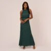 Adrianna Papell Art Deco Beaded Blouson Dress With Halter Neckline In Dusty Emerald