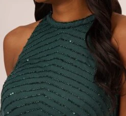 Adrianna Papell Art Deco Beaded Blouson Dress With Halter Neckline In Dusty Emerald -Adrianna Papell Shop 191914100 AA302 Regular Detail