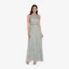 Adrianna Papell Art Deco Beaded Blouson Dress With Halter Neckline In Blue Mist 2 Adrianna Papell Art Deco Beaded Blouson Dress With Halter Neckline In Blue Mist -Adrianna Papell Shop 191914100 AE485 Regular Default