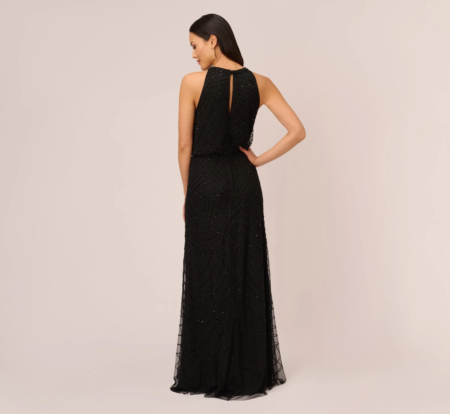 Adrianna Papell Art Deco Beaded Blouson Dress With Halter Neckline In Black Black 6 Adrianna Papell Art Deco Beaded Blouson Dress With Halter Neckline In Black Black - Image 4