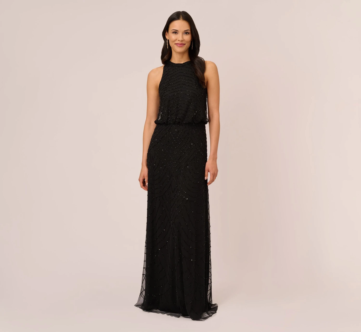 Adrianna Papell Art Deco Beaded Blouson Dress With Halter Neckline In Black Black 4 Adrianna Papell Art Deco Beaded Blouson Dress With Halter Neckline In Black Black - Image 2