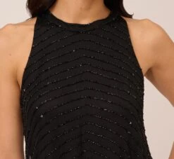 Adrianna Papell Art Deco Beaded Blouson Dress With Halter Neckline In Black Black 10 Adrianna Papell Art Deco Beaded Blouson Dress With Halter Neckline In Black Black -Adrianna Papell Shop 191914100 BD002 Regular Detail