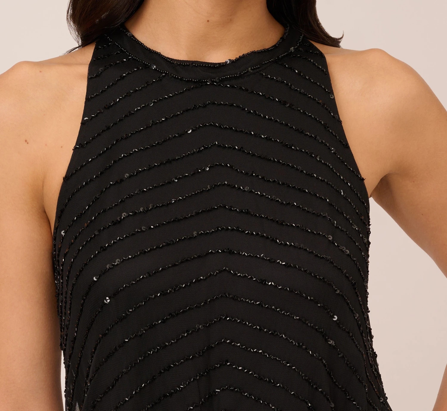 Adrianna Papell Art Deco Beaded Blouson Dress With Halter Neckline In Black Black 5 Adrianna Papell Art Deco Beaded Blouson Dress With Halter Neckline In Black Black - Image 3