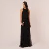 Adrianna Papell Art Deco Beaded Blouson Dress With Halter Neckline In Black Black