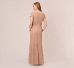 Adrianna Papell Short Sleeve Beaded Blouson Gown In Rose Gold -Adrianna Papell Shop 191916100 AA958 Regular Back
