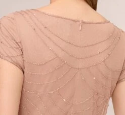 Adrianna Papell Short Sleeve Beaded Blouson Gown In Rose Gold -Adrianna Papell Shop 191916100 AA958 Regular Lifestyle