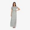 Adrianna Papell Short Sleeve Beaded Blouson Gown In Blue Mist -Adrianna Papell Shop 191916100 AE485 Regular Default