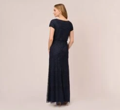 Adrianna Papell Short Sleeve Beaded Blouson Gown In Navy Black 11 Adrianna Papell Short Sleeve Beaded Blouson Gown In Navy Black -Adrianna Papell Shop 191916100 AI410 Regular Back