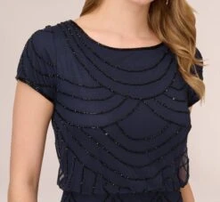 Adrianna Papell Short Sleeve Beaded Blouson Gown In Navy Black 10 Adrianna Papell Short Sleeve Beaded Blouson Gown In Navy Black -Adrianna Papell Shop 191916100 AI410 Regular Detail