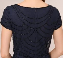 Adrianna Papell Short Sleeve Beaded Blouson Gown In Navy Black 12 Adrianna Papell Short Sleeve Beaded Blouson Gown In Navy Black -Adrianna Papell Shop 191916100 AI410 Regular Lifestyle