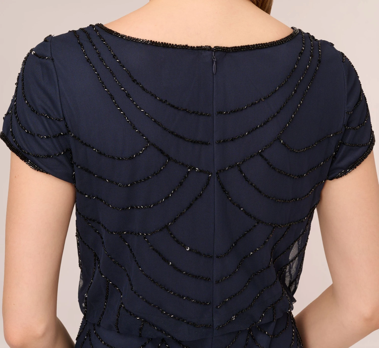Adrianna Papell Short Sleeve Beaded Blouson Gown In Navy Black 7 Adrianna Papell Short Sleeve Beaded Blouson Gown In Navy Black - Image 5