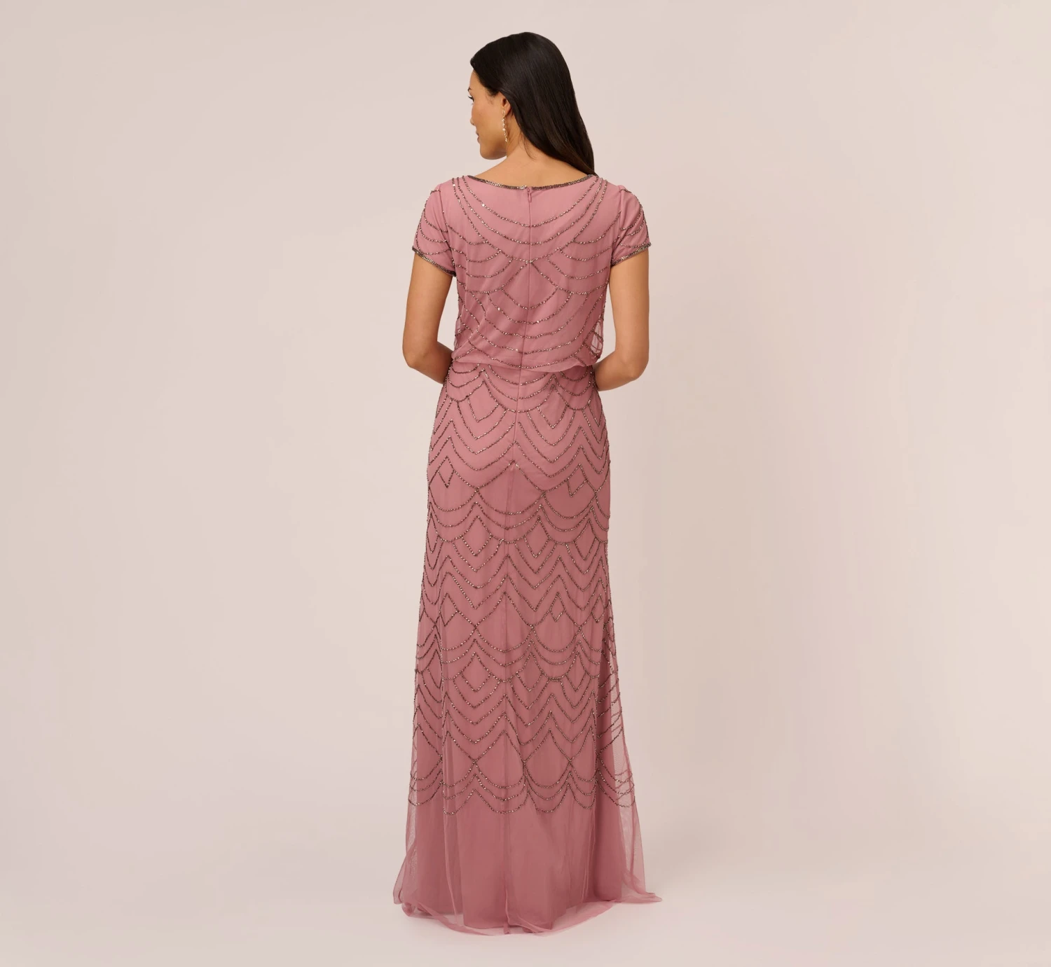Adrianna Papell Short Sleeve Beaded Blouson Gown In Rose Mercury 6 Adrianna Papell Short Sleeve Beaded Blouson Gown In Rose Mercury - Image 4