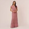 Adrianna Papell Short Sleeve Beaded Blouson Gown In Rose Mercury