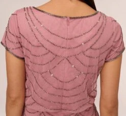 Adrianna Papell Short Sleeve Beaded Blouson Gown In Rose Mercury 12 Adrianna Papell Short Sleeve Beaded Blouson Gown In Rose Mercury -Adrianna Papell Shop 191916100 AP694 Regular Lifestyle