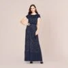 Adrianna Papell Short Sleeve Beaded Blouson Gown In Navy