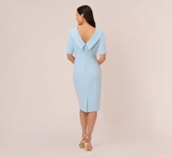 Adrianna Papell Short Sleeve Crepe Dress With Rolled Neck In Blue Mist -Adrianna Papell Shop AP1D101960 AB484 Regular Back