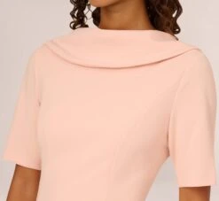 Adrianna Papell Short Sleeve Crepe Dress With Rolled Neck In Blush -Adrianna Papell Shop AP1D101960 AD684 Regular Detail