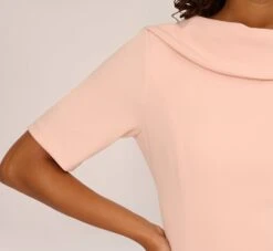 Adrianna Papell Short Sleeve Crepe Dress With Rolled Neck In Blush -Adrianna Papell Shop AP1D101960 AD684 Regular Lifestyle