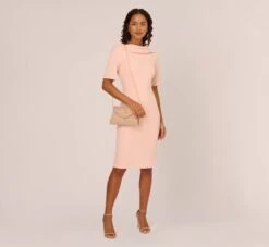 Adrianna Papell Short Sleeve Crepe Dress With Rolled Neck In Blush -Adrianna Papell Shop AP1D101960 AD684 Regular Side c76675b1 8997 4a3d 8a44 2f5547237687