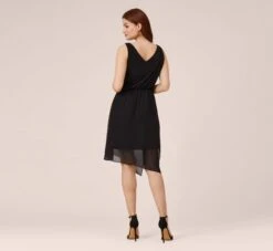Adrianna Papell Asymmetrical Draped Dress In Black -Adrianna Papell Shop AP1D102595 AA002 Regular Back