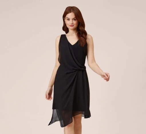 Adrianna Papell Asymmetrical Draped Dress In Black 1 Adrianna Papell Asymmetrical Draped Dress In Black -Adrianna Papell Shop AP1D102595 AA002 Regular Default