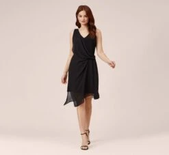 Adrianna Papell Asymmetrical Draped Dress In Black -Adrianna Papell Shop AP1D102595 AA002 Regular Front