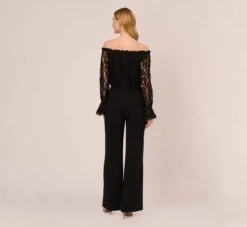 Adrianna Papell Black Off The Shoulder Crepe Jumpsuit With Lace Bodice In Black -Adrianna Papell Shop AP1D102882 AA002 Regular Back