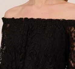 Adrianna Papell Black Off The Shoulder Crepe Jumpsuit With Lace Bodice In Black -Adrianna Papell Shop AP1D102882 AA002 Regular Detail