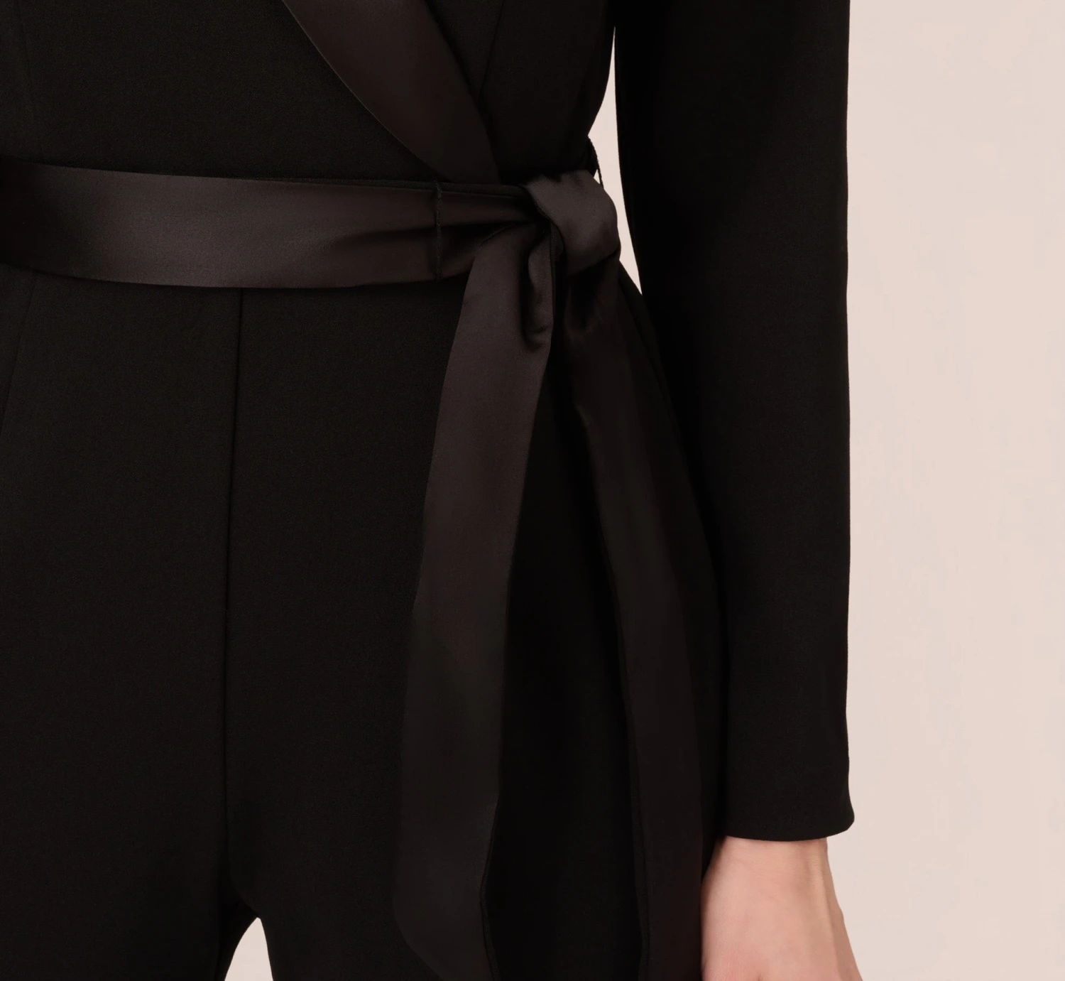 Adrianna Papell Long Sleeve Crepe Jumpsuit With Tuxedo Collar In Black 7 Adrianna Papell Long Sleeve Crepe Jumpsuit With Tuxedo Collar In Black - Image 5