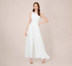 Adrianna Papell Colorblock Jumpsuit With Skirt Overlay In Ivory
